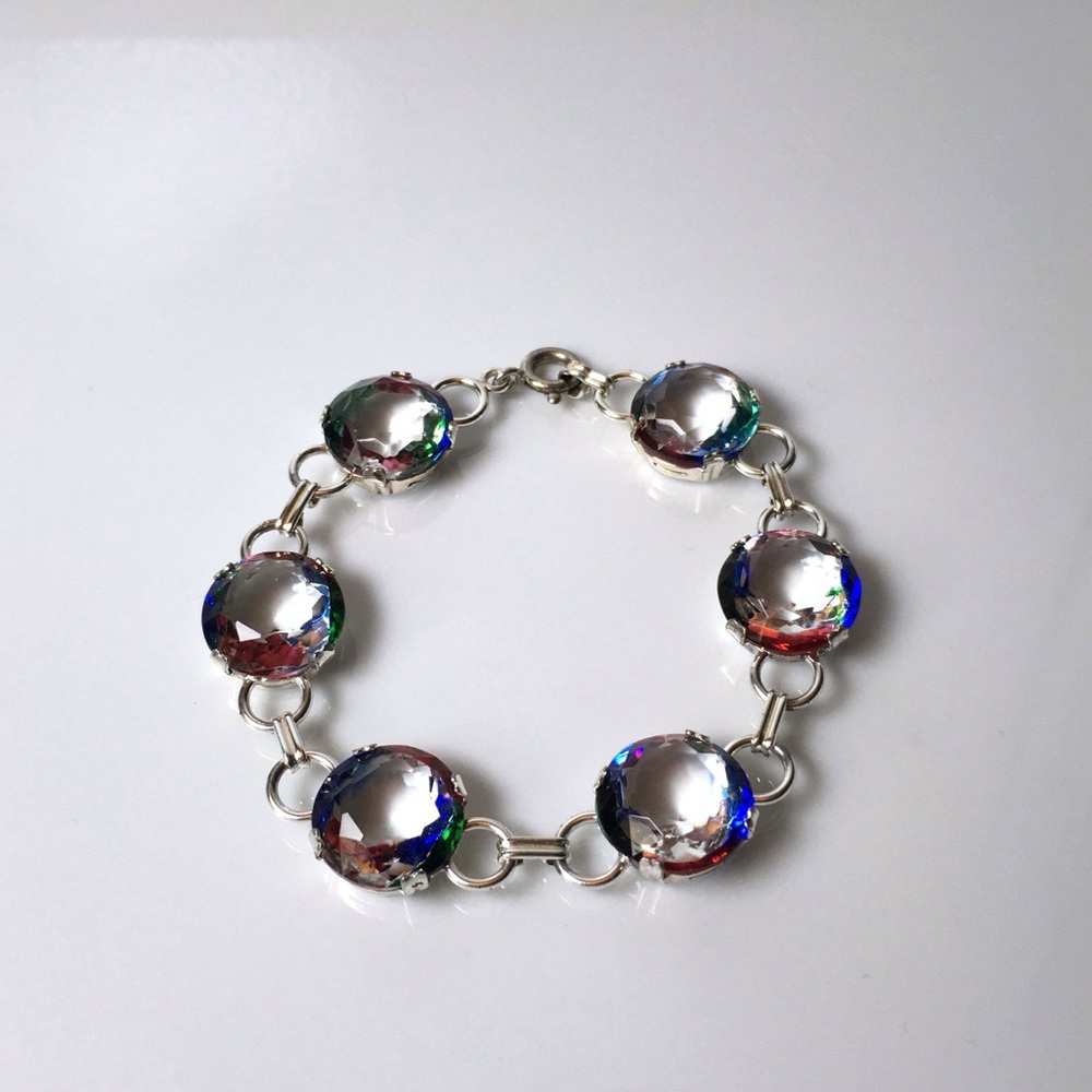 Colourful Glass Silver Tone Bezel Bracelet 7” - Picture 5 of 6
